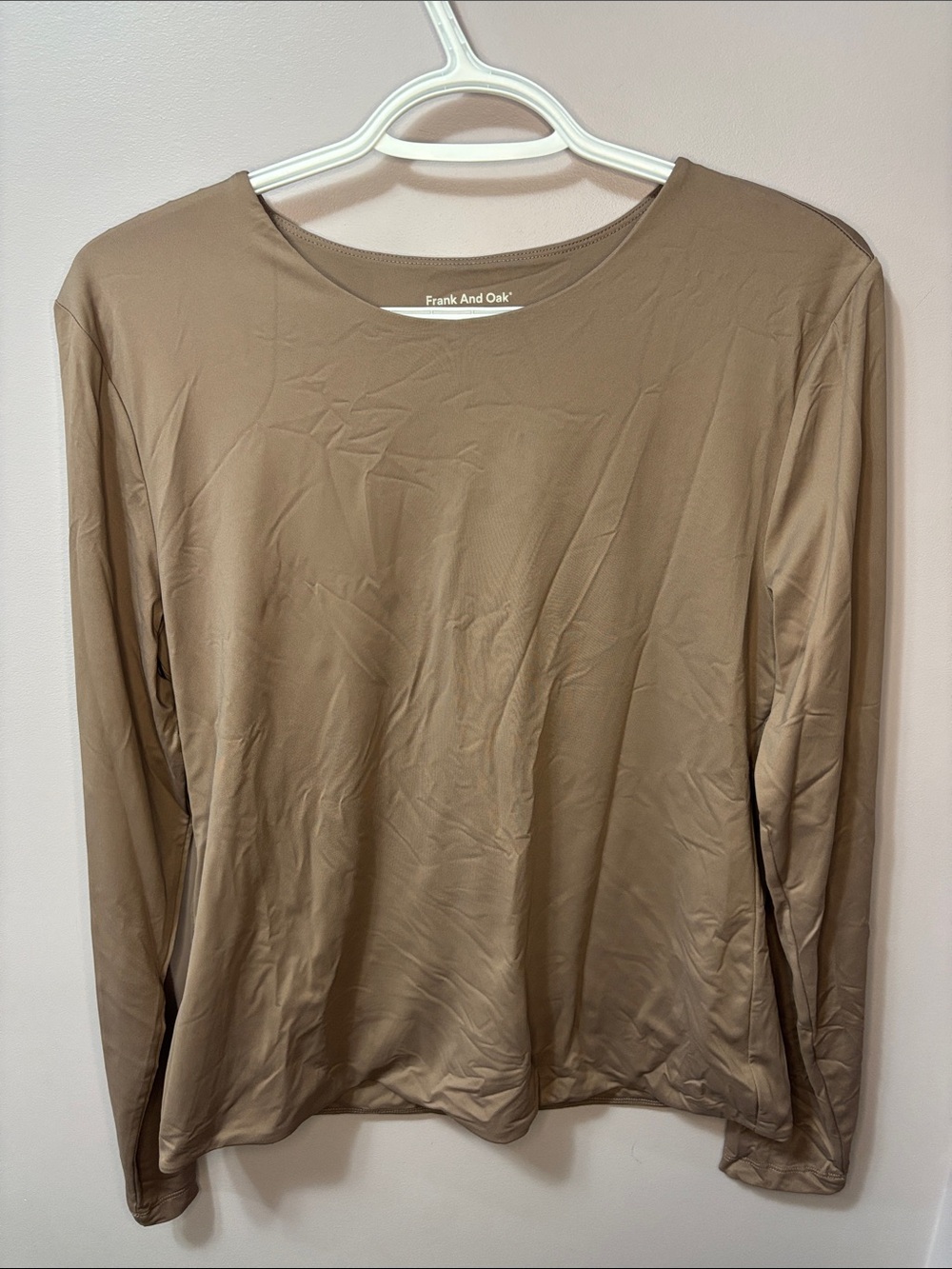 Frank And Oak Tan Long Sleeve Smoothing Contour Crew Neck Shirt XL
